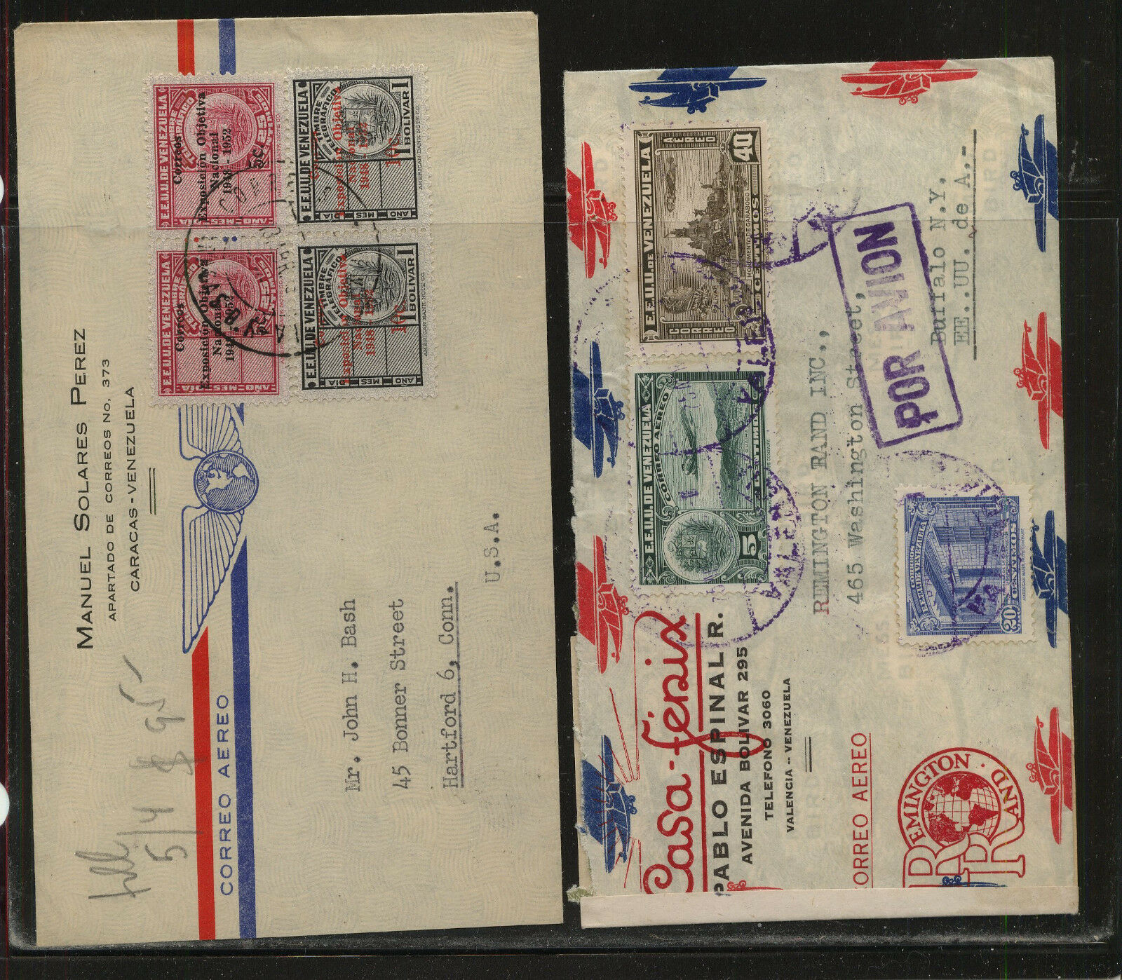 Venezuela   2  Interesting  Airmail Covers To Us , One Censor       Kl0831