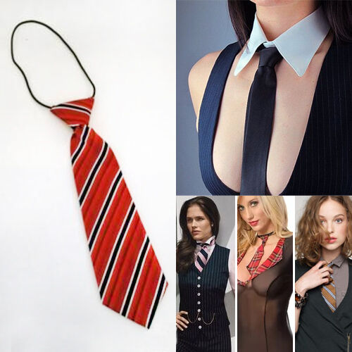 Sexy Naughty School Girl Mini Neck Ties Stretchy Striped Patterned Accessory Os
