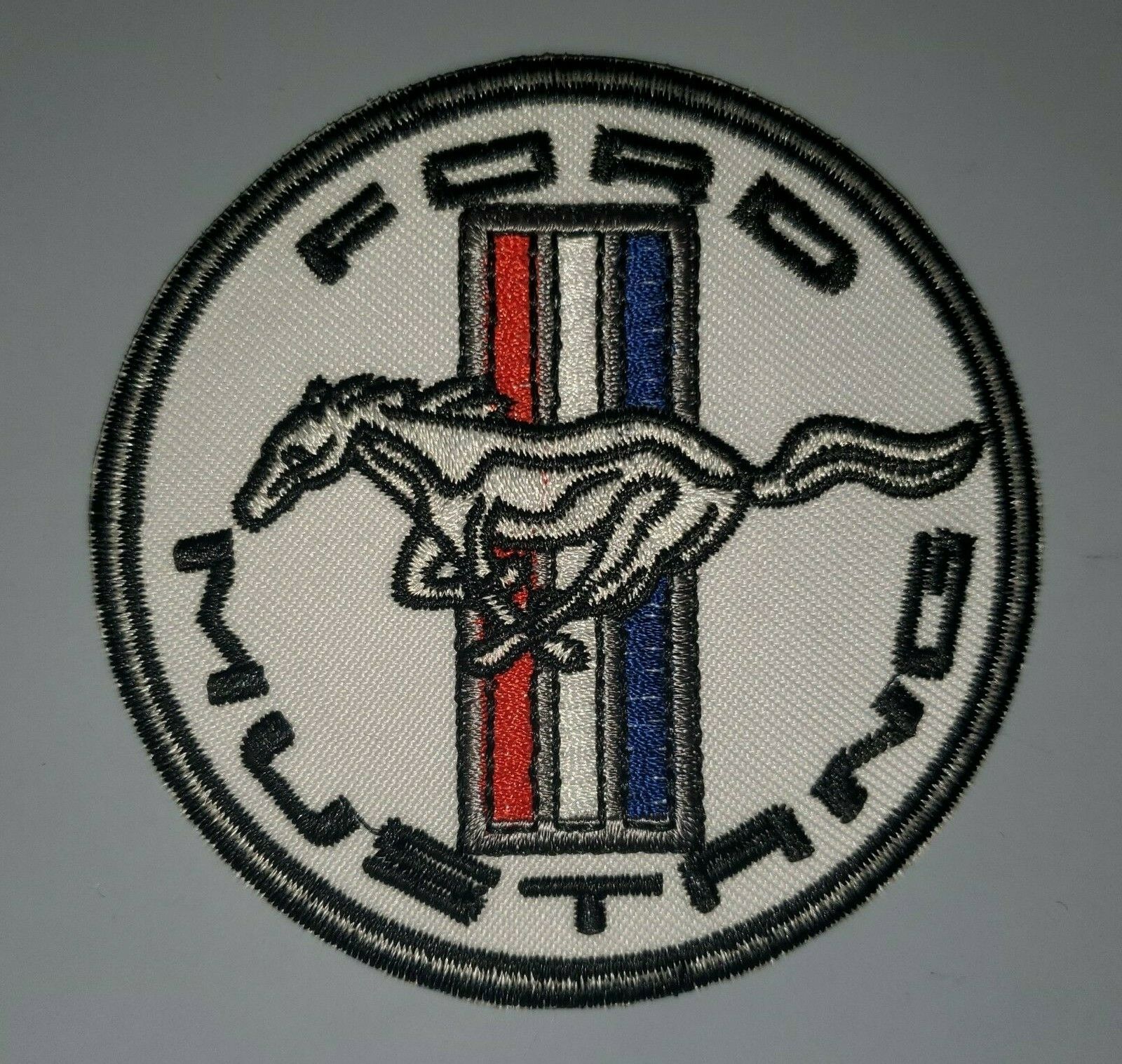 Ford Mustang White  Embroidered Iron On Patches  3" Round