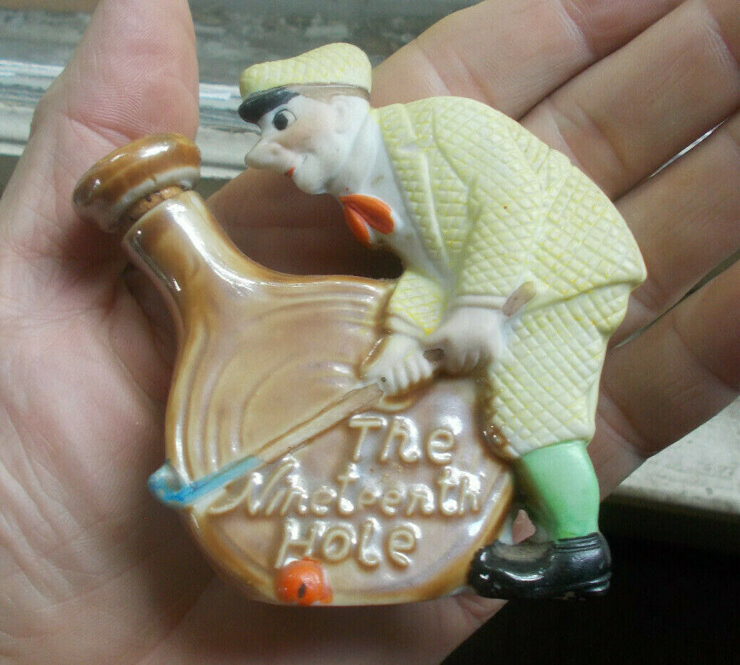 "the Nineteenth Hole" 1930 Ceramic Whiskey Nipper Flask With Original Stopper