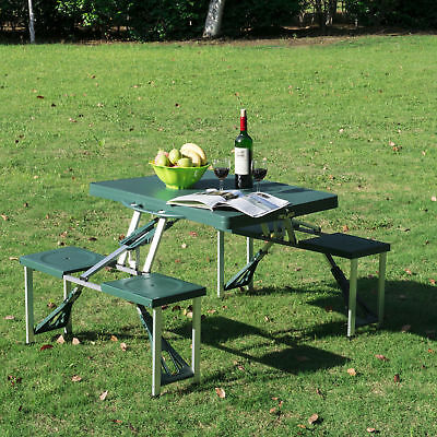 Outdoor Aluminum Portable Folding Camping Picnictable With Case Seats Deep Green