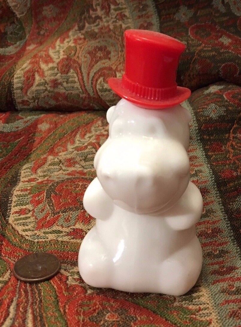 Hippopotamus With A Hat Hippo Glass Figurine Vintage Perfume Bottle Milk Glass