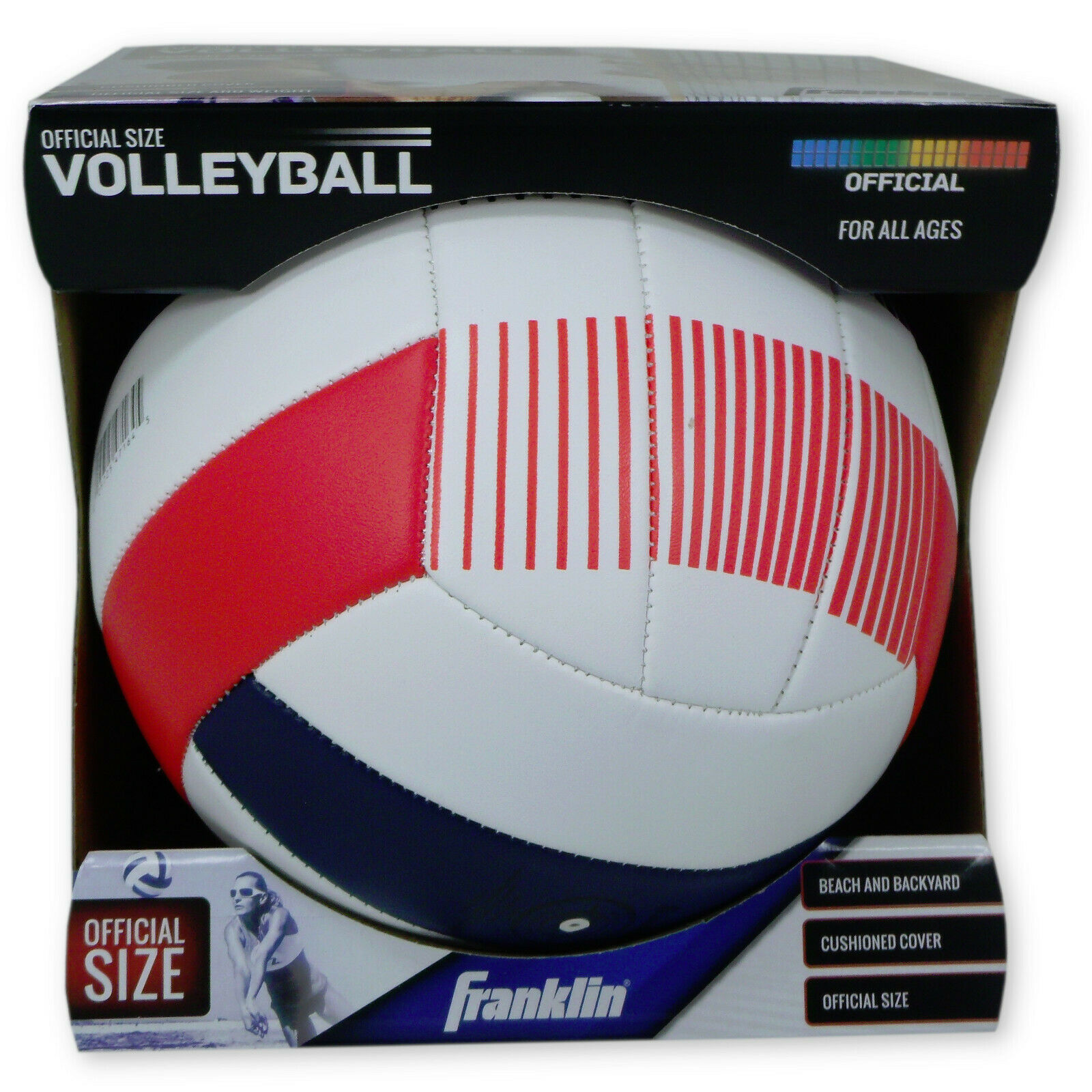 Franklin Official Size Volleyball For All Ages Red White Blue Cushioned Beach