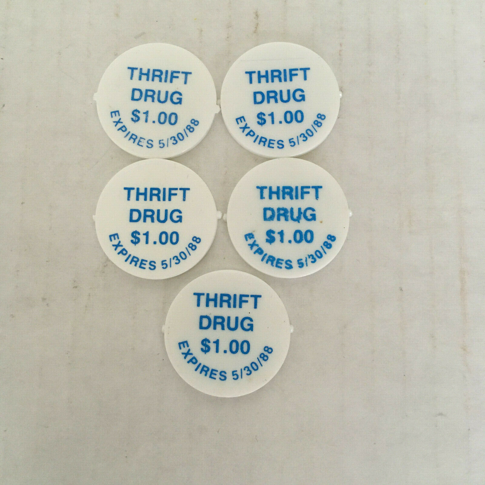 Vintage Thrift Drug Store Plastic Tokens $1.00 Off Treasury Brand Product Token