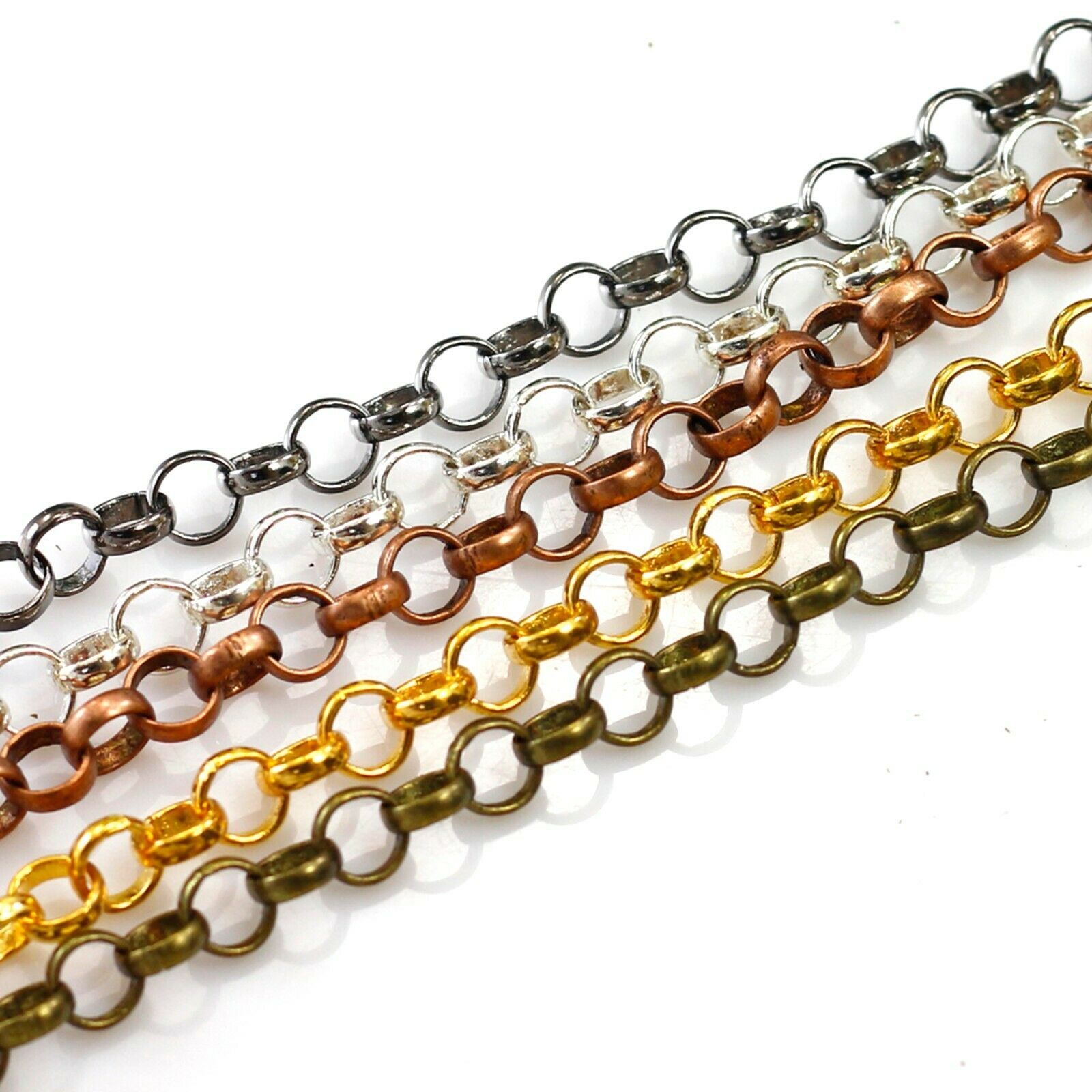 Bulk Rolo Chain Silver Gold Plated Gunmetal Bass Copper Soldered 3-7mm Sold Ft