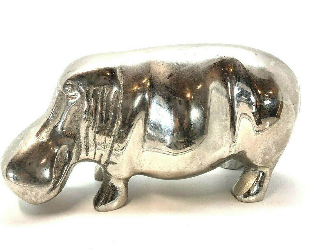 Hippopotamus Hippo Figurine Statue Carved Polished Metal Decor Paper Weight