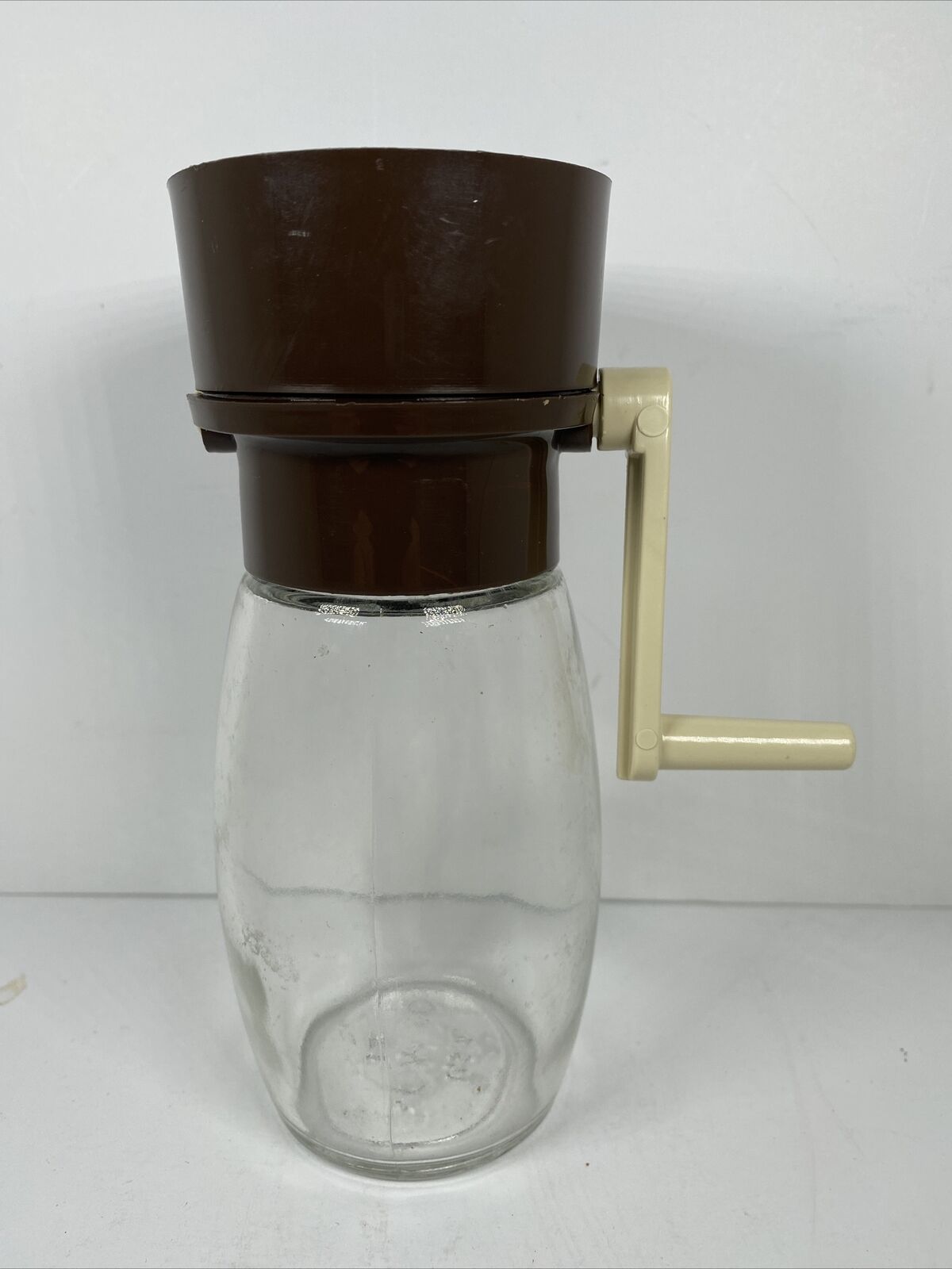 Vintage Gemco Nut Herb Grinder Glass W/ Brown Top  Manual Crank Handle Mcm Retro