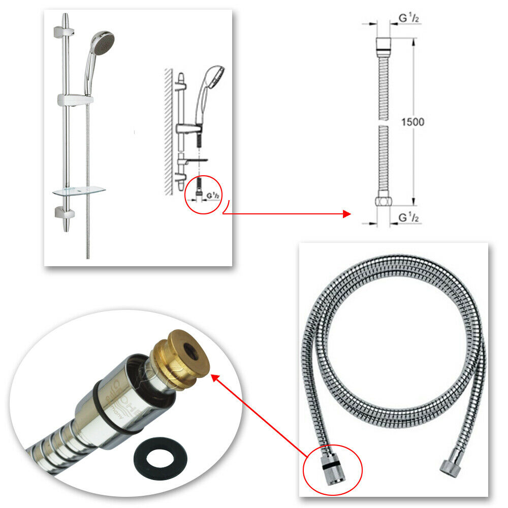 59" Chrome Stainless Steel Hose W/brass Connector For Grohe Handheld Shower Head