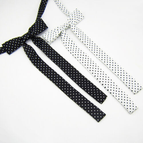 Women Long Wedding Banquet Polka Dots Adjustable Bow Tie Necktie (black/white)