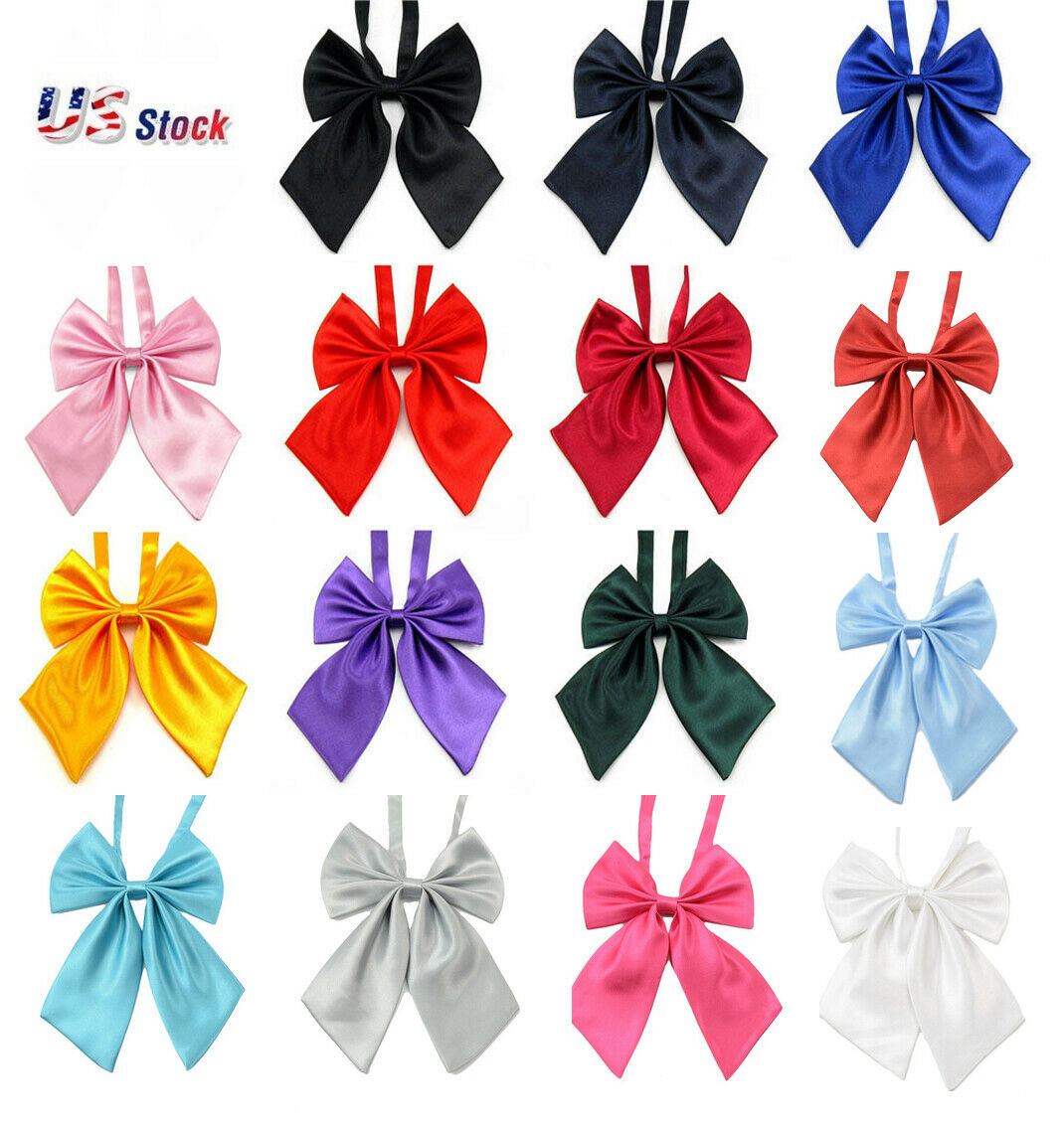 Ladies Adjustable Pre Tied Bowtie - Solid Color Bow Ties For Women