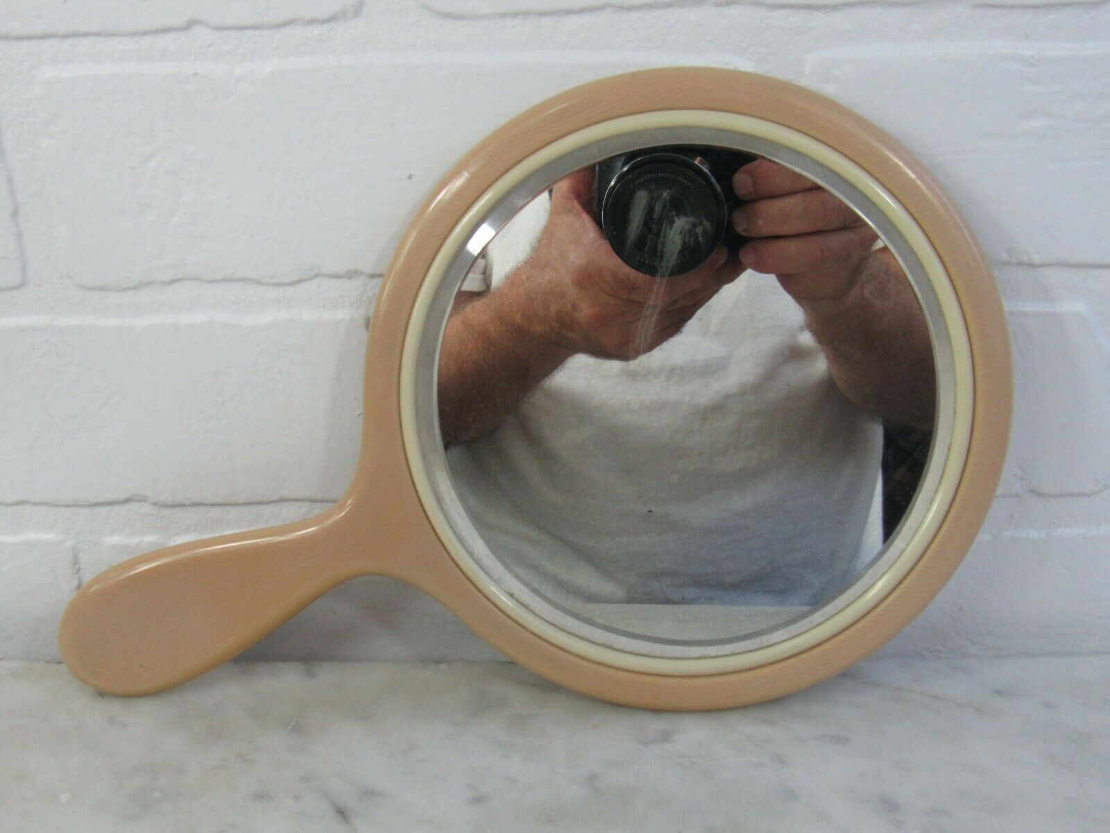 Vintage Celluloid Hand Mirror And Brush Antique Beveled Mirror