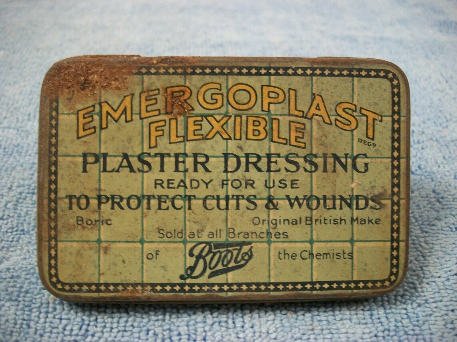Vintage  Boots Emergoplast Flexible Plaster Dressing Metal Full Tin