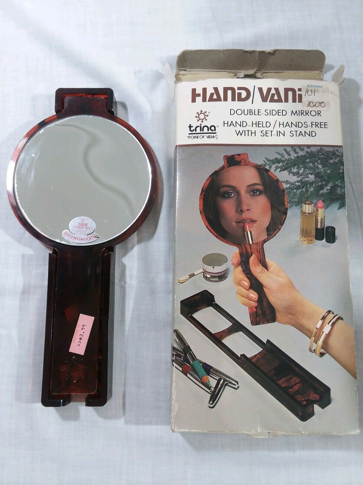 Vintage Trina Mirror Hand-held/hands Free W/set In Stand.tortoise.retro.mcm.used