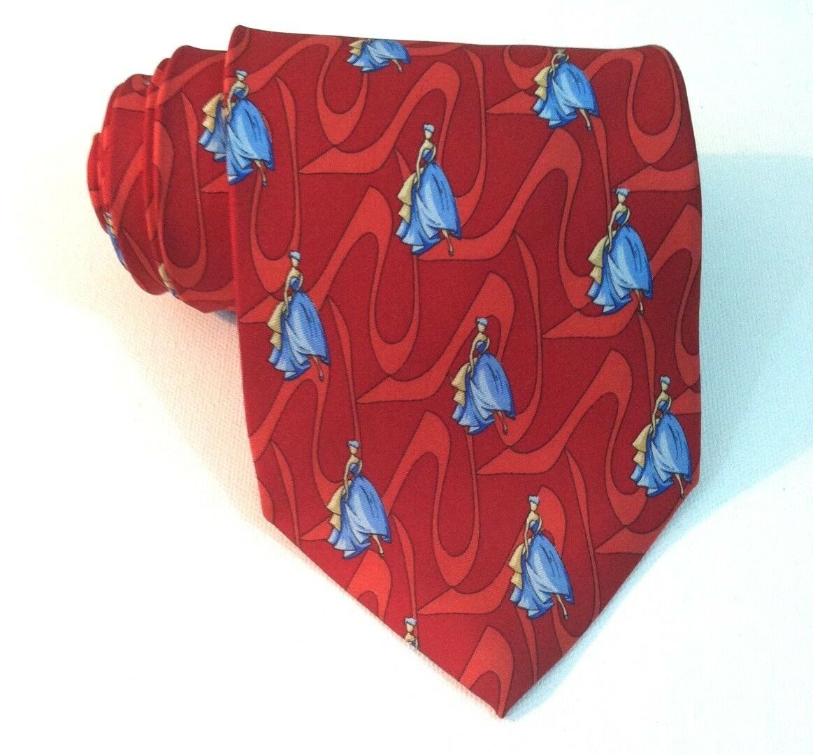 Bally Switzerland Neck Tie Red Woman In Blue Dress Made In Italy 100% Silk