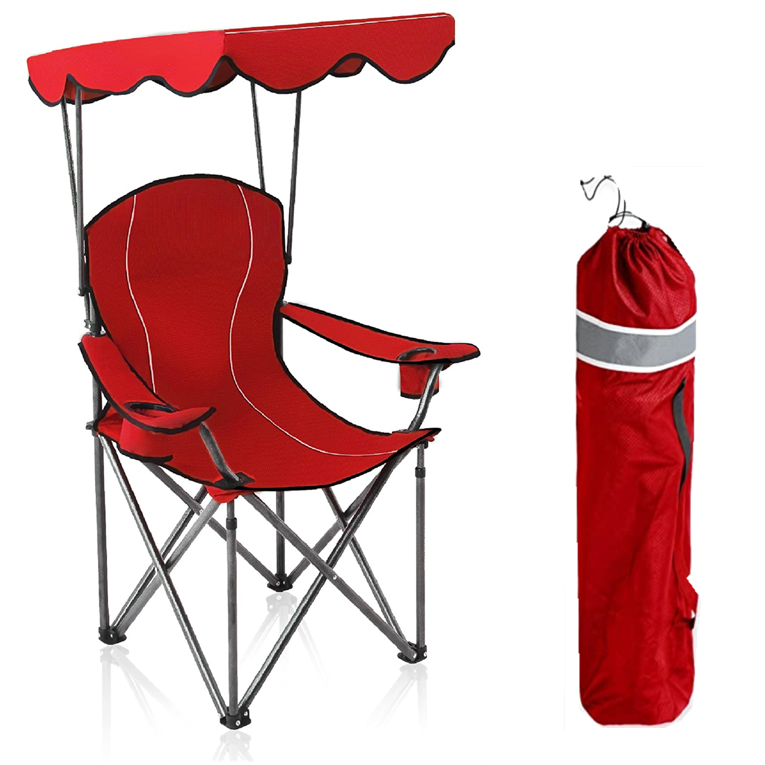 Camping Chairs With Canopy Shade Portable Outdoor Folding Chair Heavy Duty Red