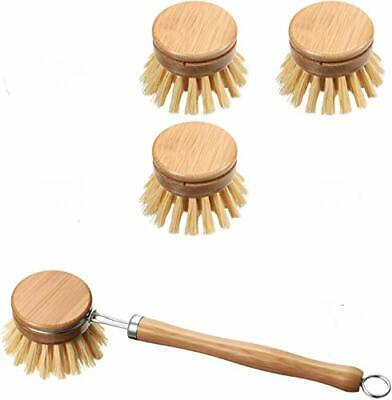 Set Of 4 Dish Brushes Wooden Kitchen Brushes With Handle Wood - Wooden Pan & ...