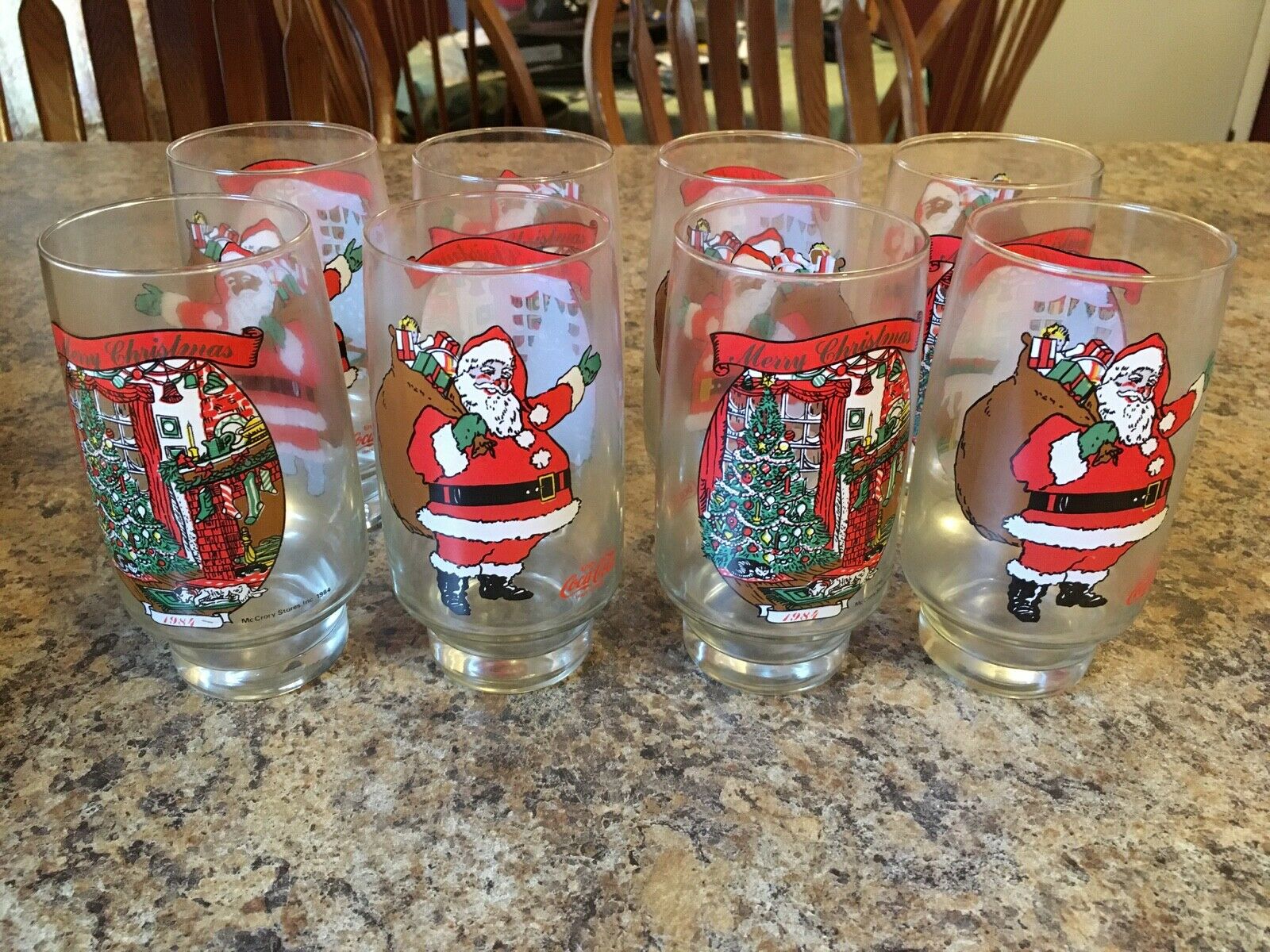Lot Of 8 Mccrory Corp Christmas Santa Glasses From 1984 Euc