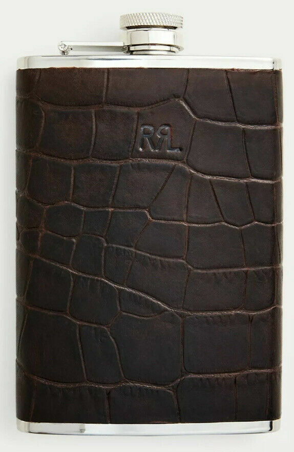 Rrl Ralph Lauren Crocodile Leather Stainless Steel Liquor Flask New