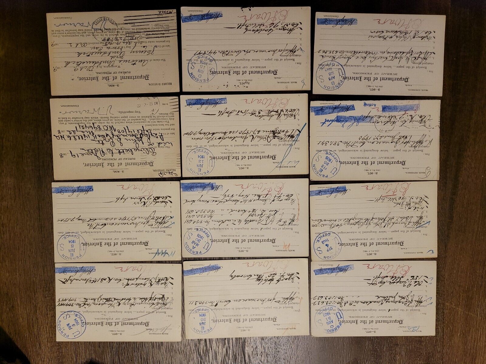Lot Of 12 Civil War Veteran Pension Cards Dept Of The Interior (11)