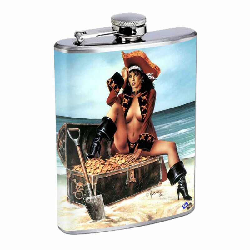 Savage Pirate Pin Up D1 Flask 8oz Stainless Steel Hip Drinking Whiskey Rum