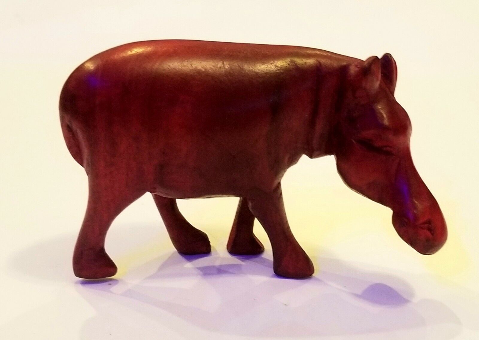 Vintage Hard Wood Hand Carved Hippo Figurine Hippopotamus Red Hardwood