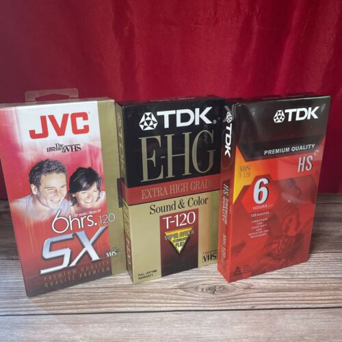 Lot Of 3 New And Sealed T-120 Blank Vhs Vcr Tapes - Tdk Jvc E-hg Hs