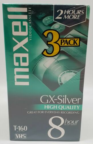 New Factory Sealed 3-pack Maxell T-160 8 Hours Vhs Blank Vcr Video Cassette Tape