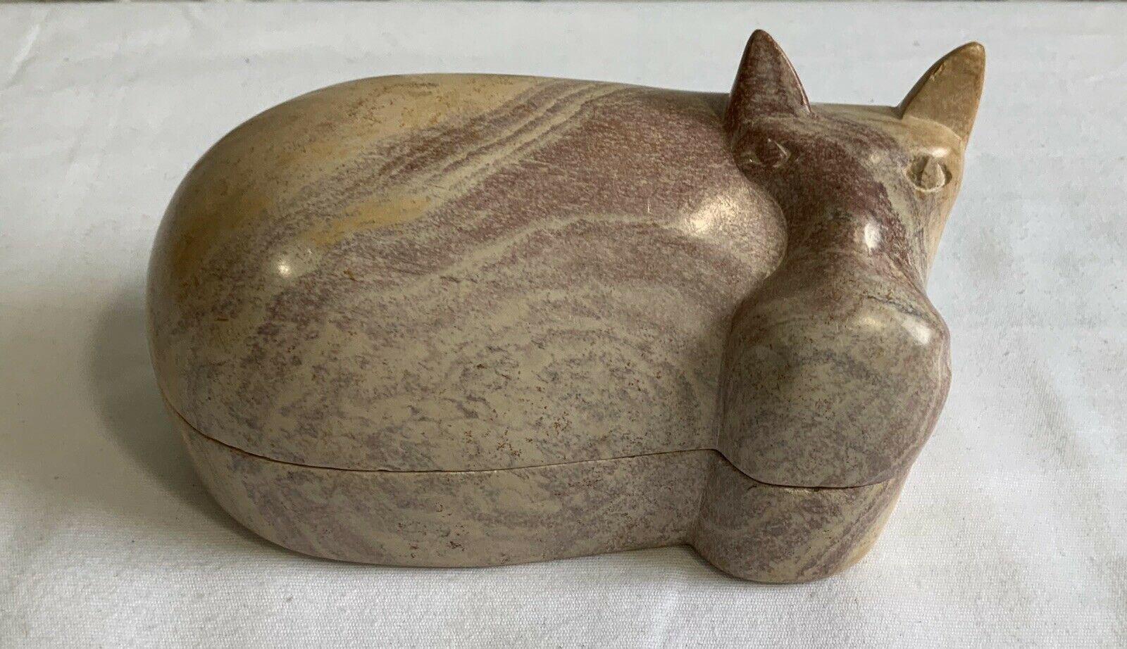 Hippopotamus Stone Trinket Box Hand Carved Hippo Figurine Vintage