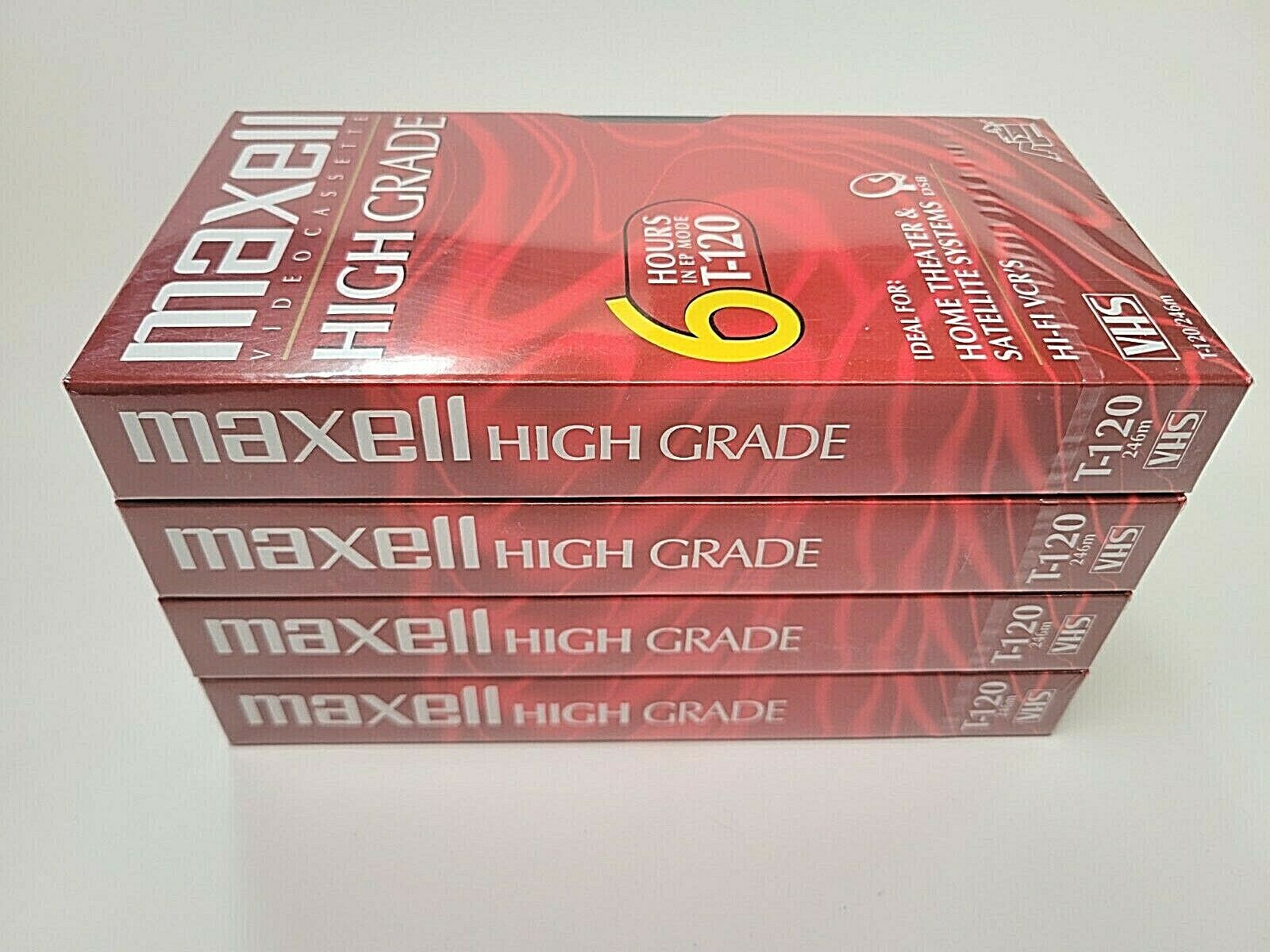 Maxell Lot Of 4 Blank Video Cassette Tapes High Grade 6 Hours T-120 New Vcr Tape