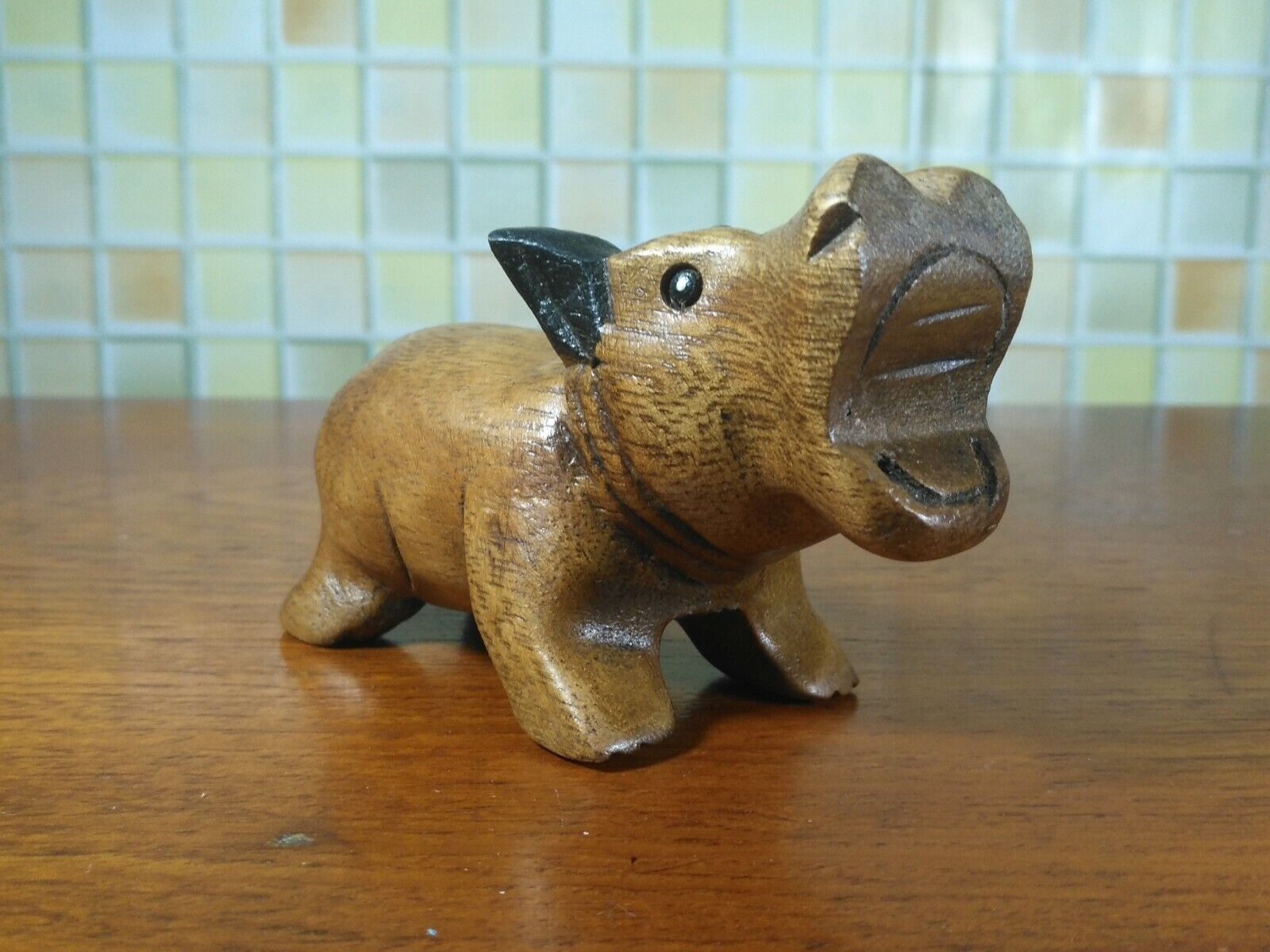 Wooden Hippopotamus Wood Craved Figurine Home Decor Collection Gift So Cute