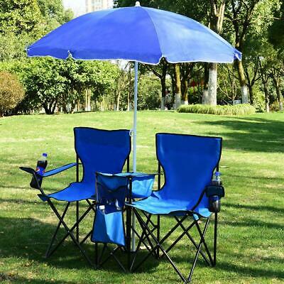 Foldable Picnic Beach Camping Double Chair+umbrella Table Cooler Fishing Fold Up
