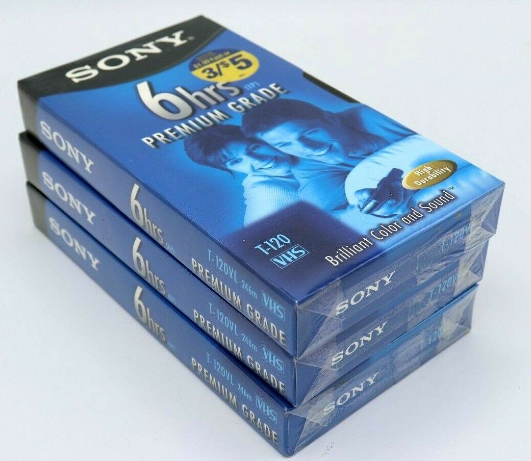 Sony  Premium Grade T-120 6-hr Vhs Blank Video Cassette Tapes, Qua 3, New Sealed