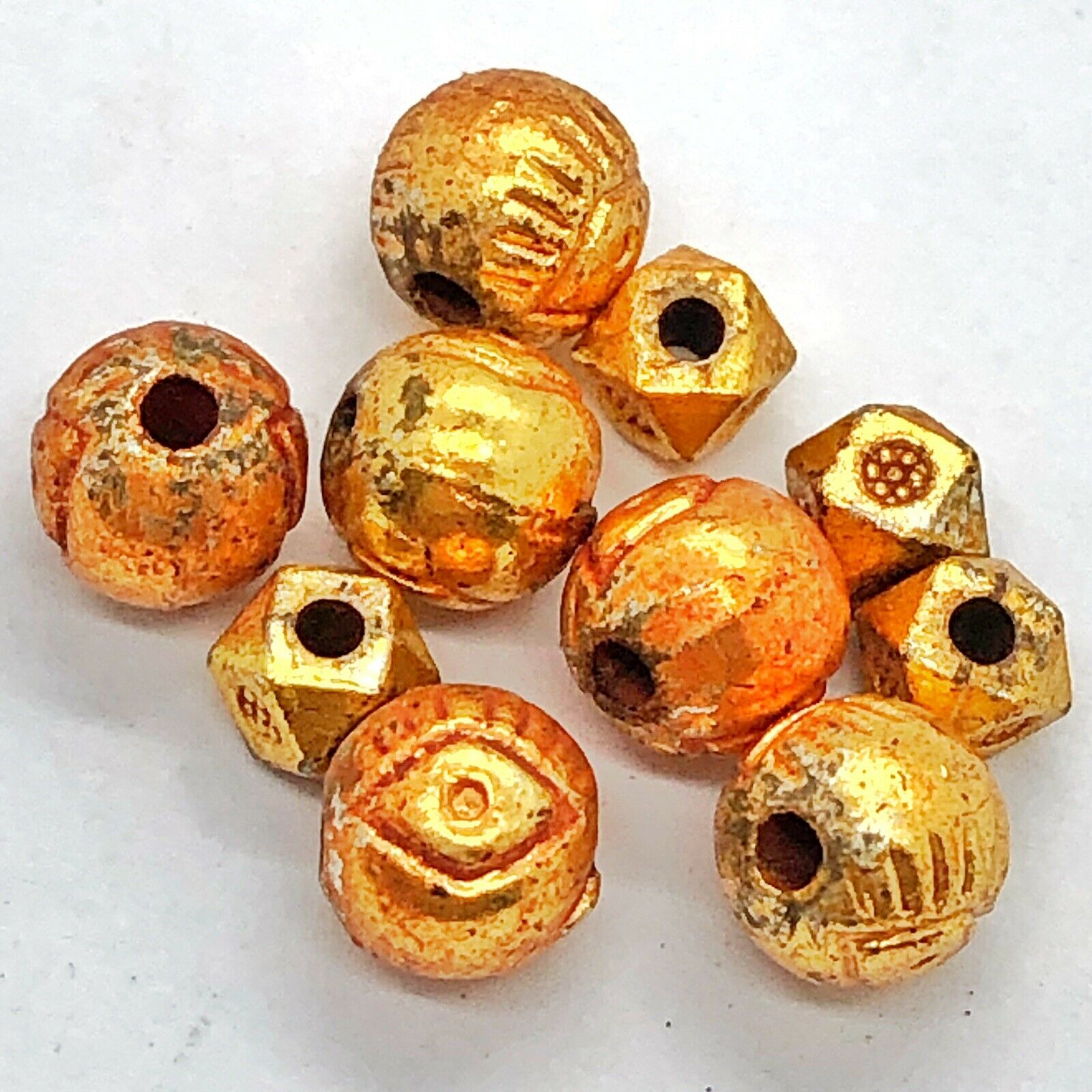 10 Post Medieval Metal European Beads With Thin Gold Gilding - Circa 1600-1800’s