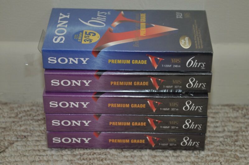 *lot Of 5* (4) Sony 8 Hours T-160vf, (1) T-130vf Ep Blank Vhs Tapes New Sealed