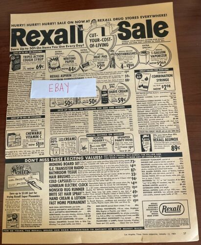 1969 Vintage Rexall Drug Stores Los Angeles, Ca, Ad