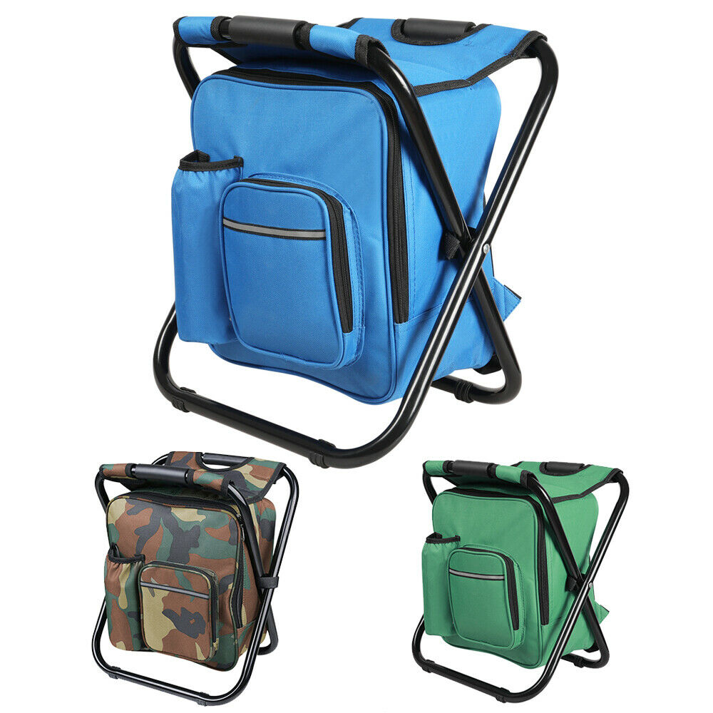 Folding Fishing Stool Insulated Cooler Bag Backpack Chair Picnic Camping Hiking