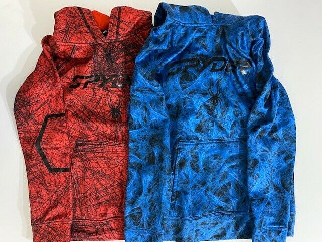 Two Youth Spyder Pullover Hoodies Size L Large Long Sleeve Red Blue Active Wear
