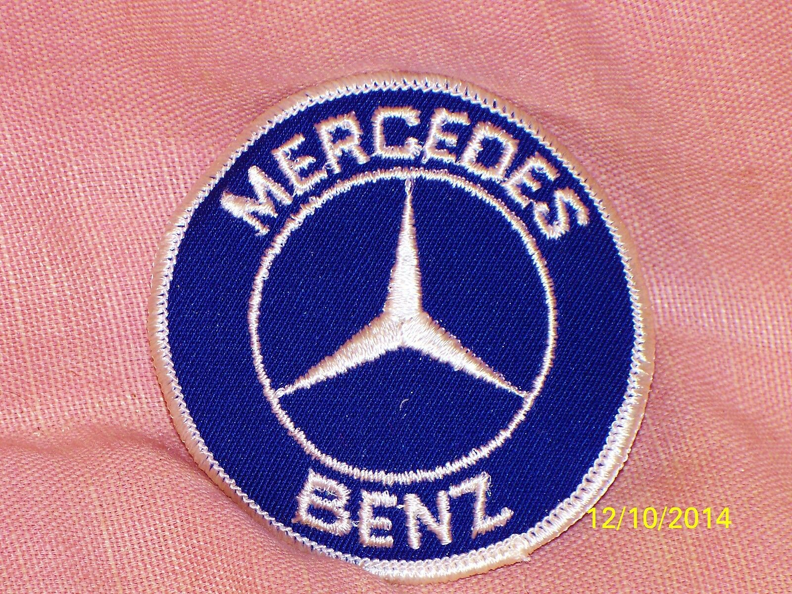 Vintage Mercedes Benz Embroidered Iron-on Patch Blue White  2 7/8" Diameter