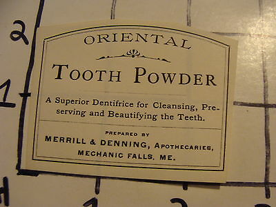 Orig. Vintage Label: Oriental Tooth Powder Merrill & Danning Mechanic Falls Me