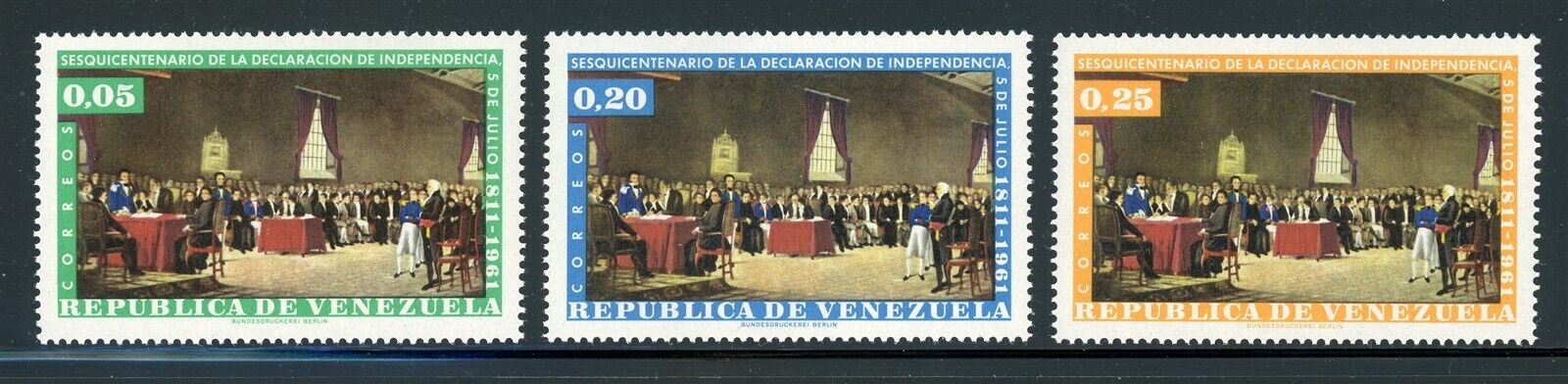 Venezuela Mnh Selections: Scott #812-814 150th Ann Declaration Independence $$