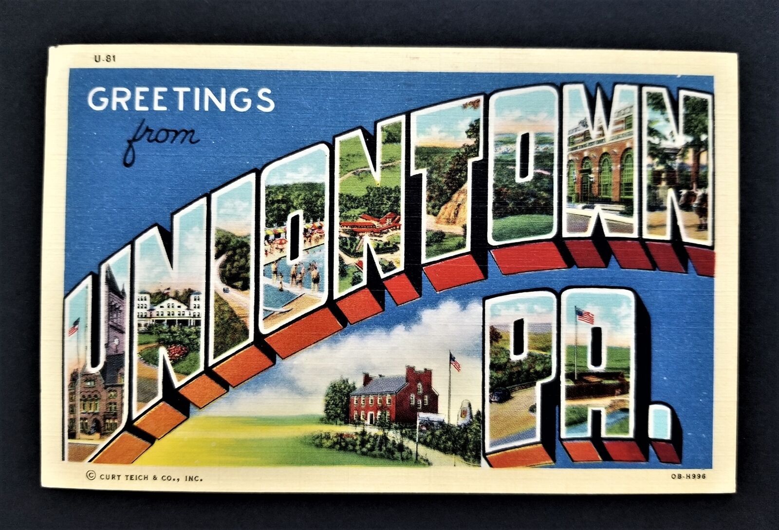 1942 Vintage Uniontown Pa Big Letter Postcard To June Berger Pine Grove