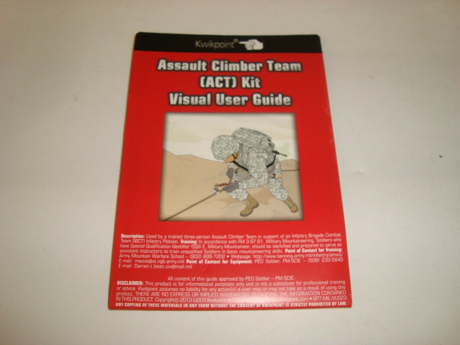 Kwikpoint Assault Climber Team (act) Kit Visual User Guide Usgi Issued New