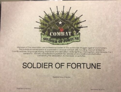 Soldier Of Fortune Army Certificate Comes Blank Fill In Own Info.81/2” X 11