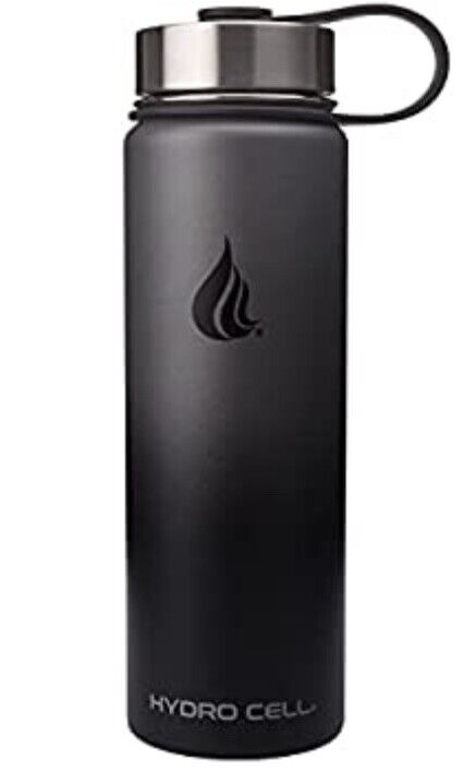 Hydro Cell Stainless Steel Water Bottle W/ Straw & Wide Mouth Lid-black 24oz