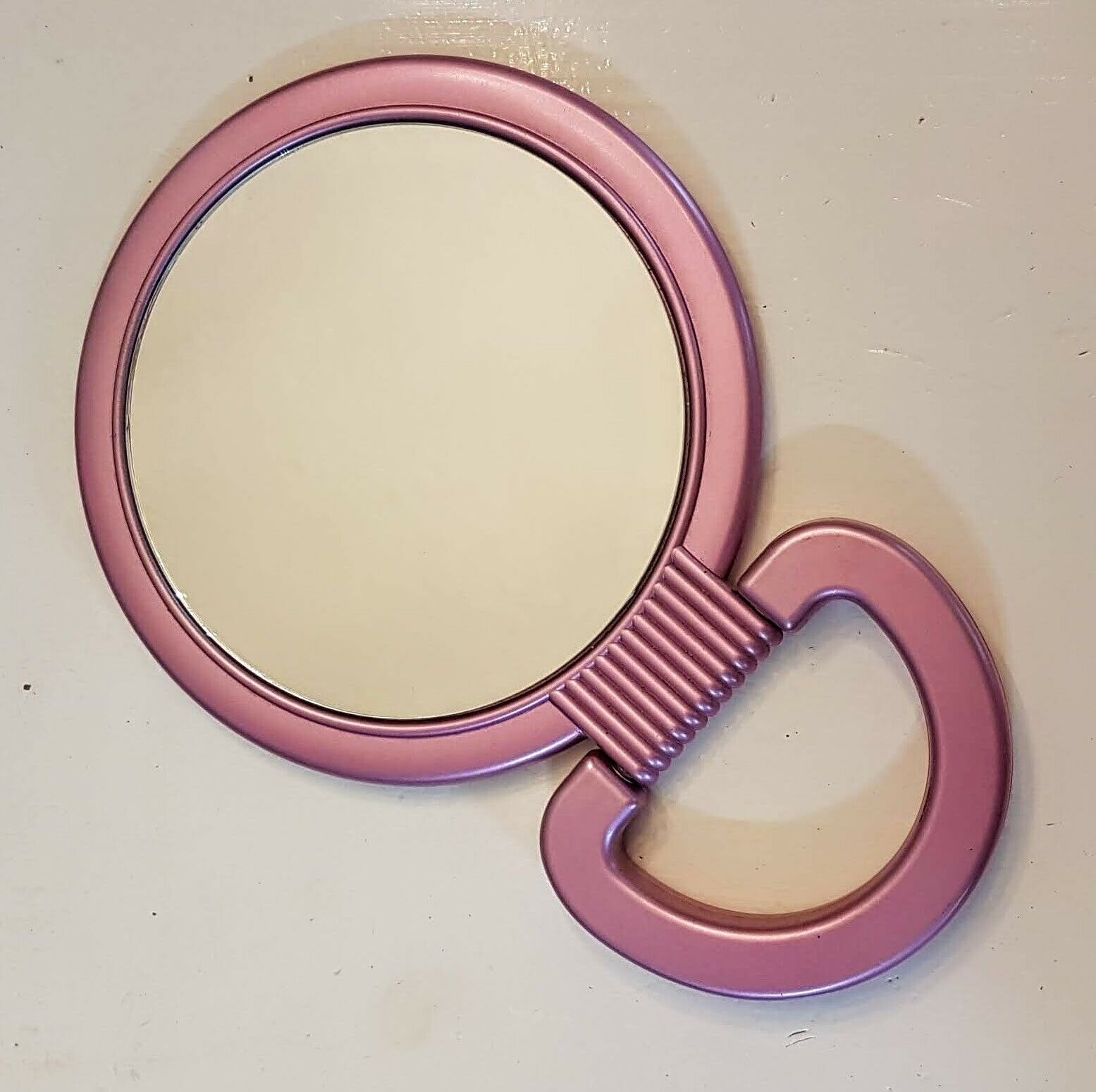 Conair Metallic Pink 5" Hand Mirror Two Sided Convertible Handle Hangs Stands Up