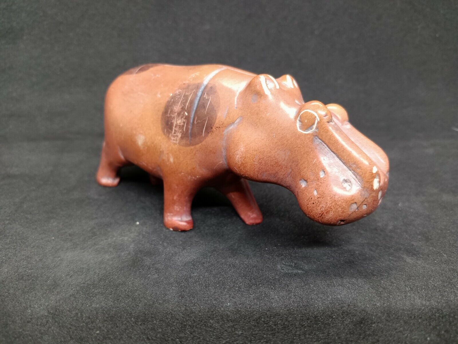 Vintage Soapstone Hippo Hand Carved Figurine 4" Long 2" Tall