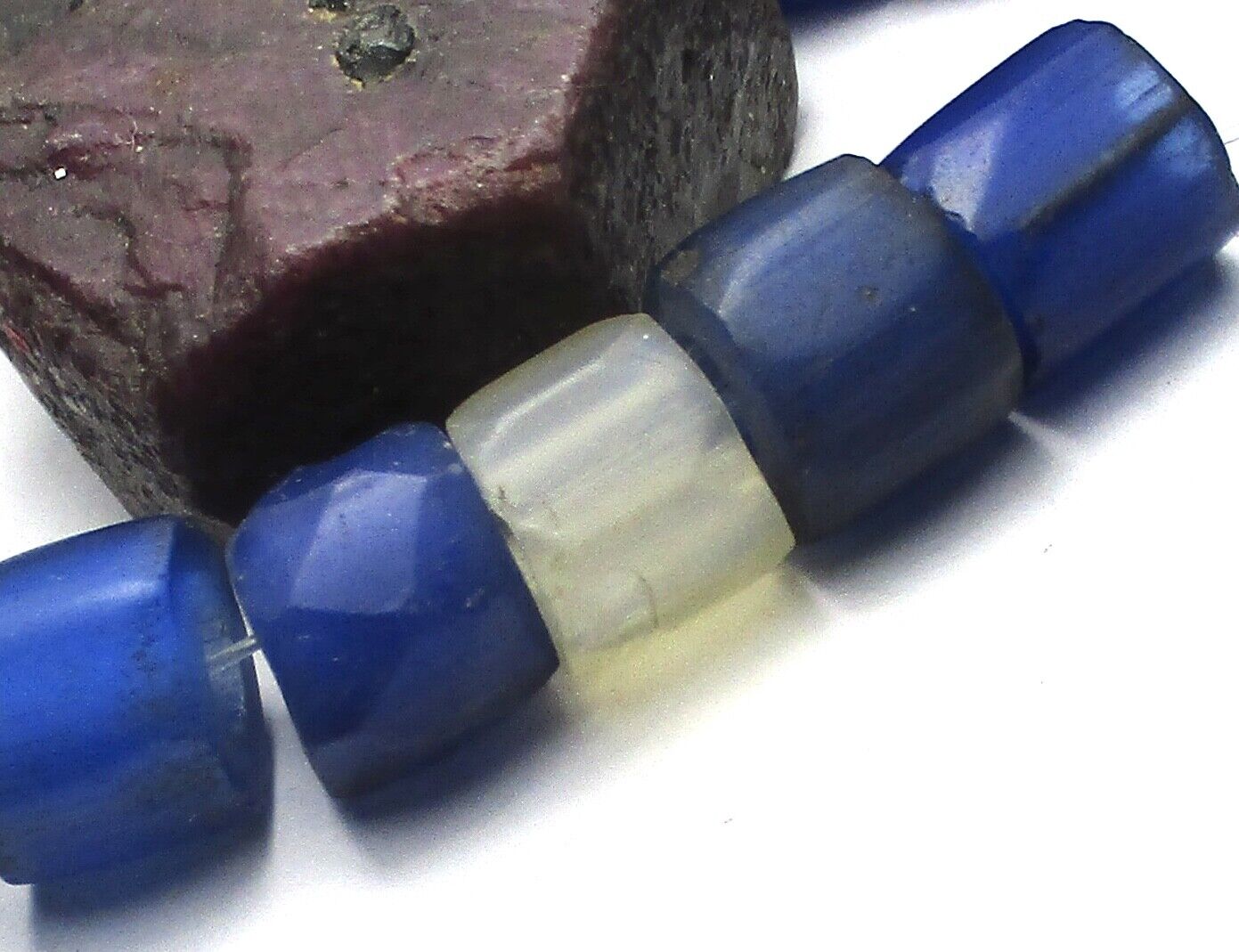 15 Rare Hand Faceted Old Amazing Graduated Russian Blue Antique Trade Beads