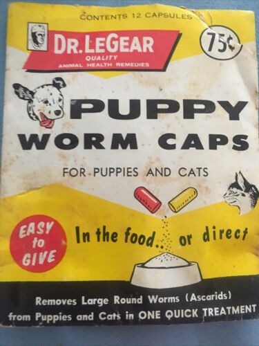 Vintage Dr. Legear Package Of Puppy Worm Caps Not For Consumption