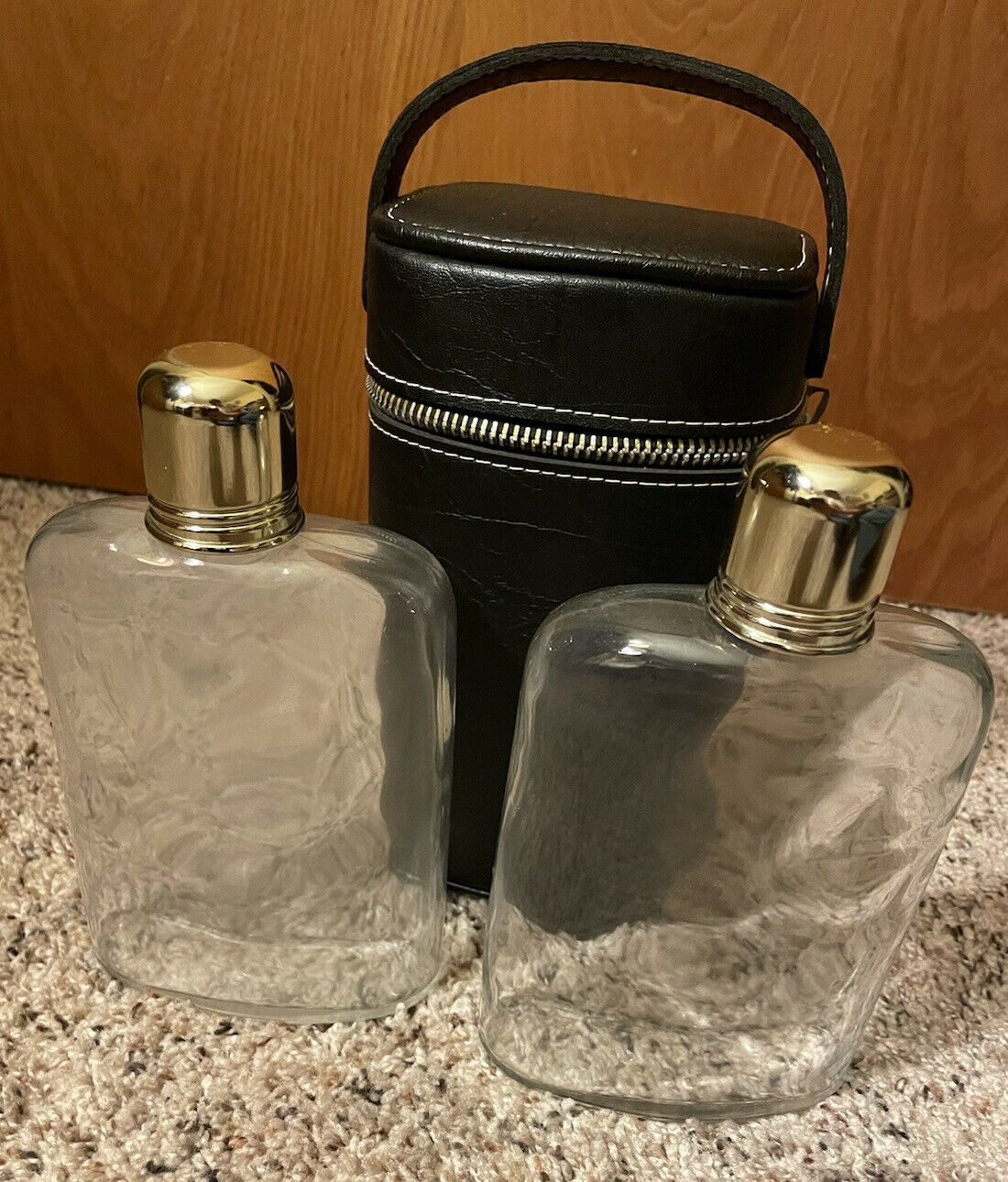 Vintage Flask Set And Vinyl Case Traveler
