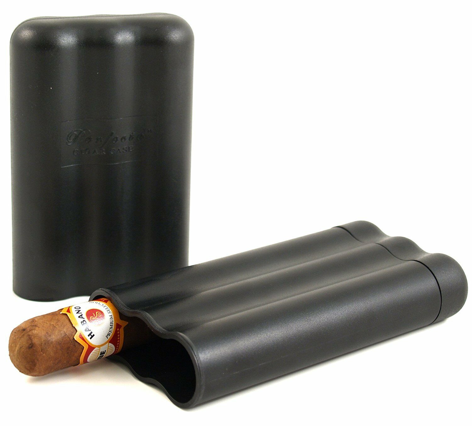 Perfecto Black Crash Proof Adjustable Size 3 Cigar Case W/ Built In Humidifier
